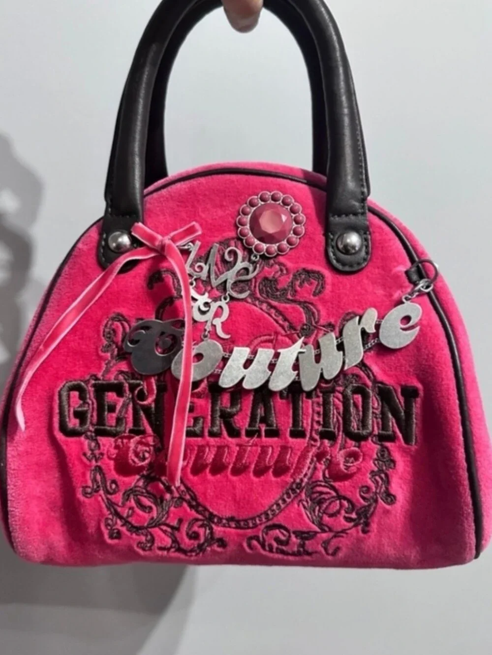Rare Juicy Couture Y2k Small Dollish Pink Velour GENERATION Couture Bowler Bag